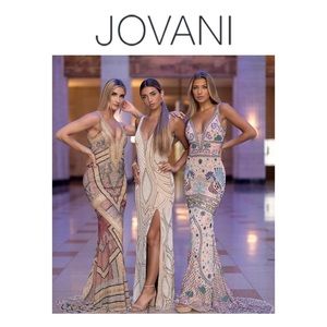 JOVANI Blush Multi Sheath Embellished Gown
